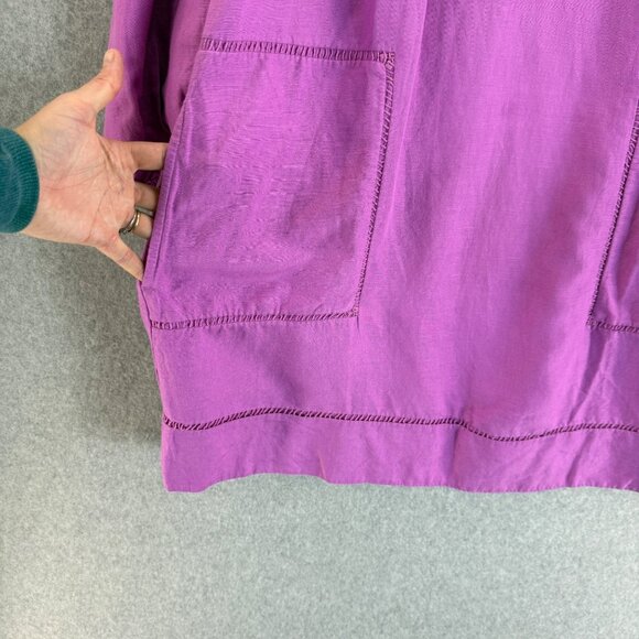 LOFT Purple Cutout Linen Blend Pocket Dress Tunic Womens Medium 3/4 Puff Sleeve - Picture 6 of 16